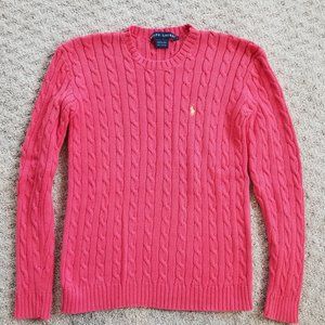 Ralph Lauren Classic Pink Cotton Cable Knit Sweater, Small, EUC!